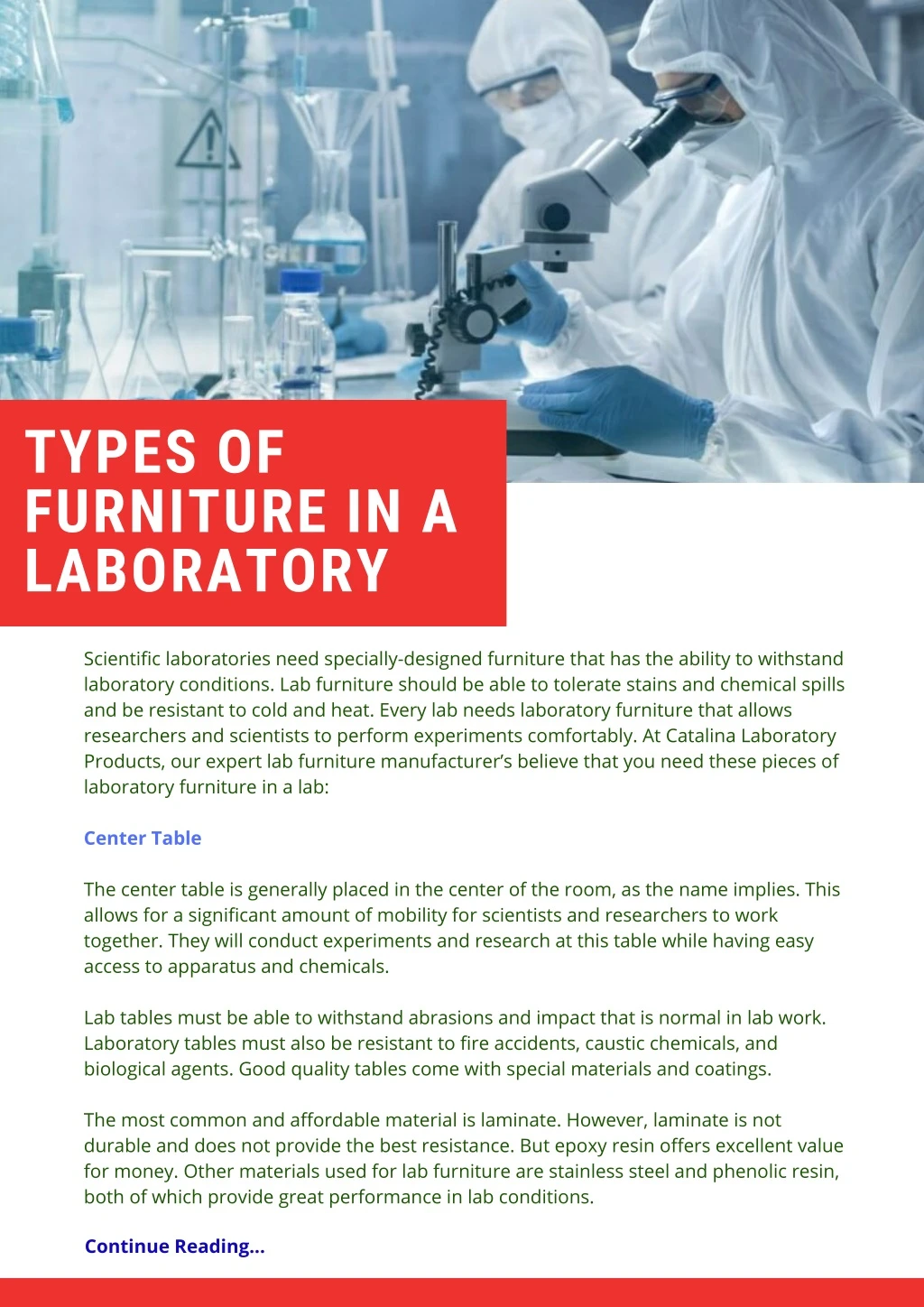 types of furniture in a laboratory