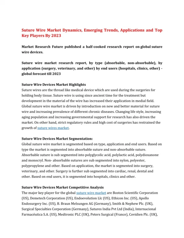 suture wire market dynamics emerging trends