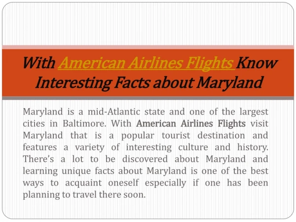 With American Airlines Flights Know Interesting Facts about Maryland