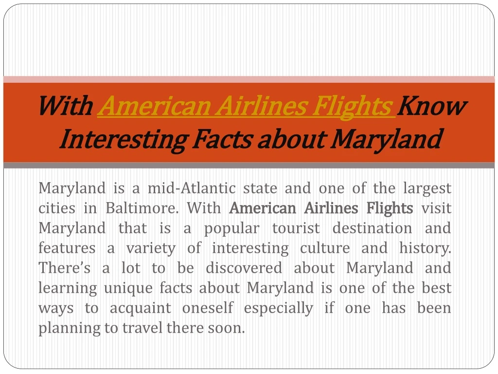 with american airlines flights know interesting facts about maryland