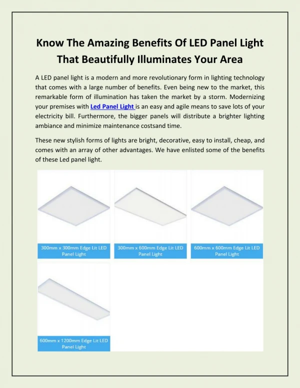Know The Amazing Benefits Of LED Panel Light That Beautifully Illuminates Your Area