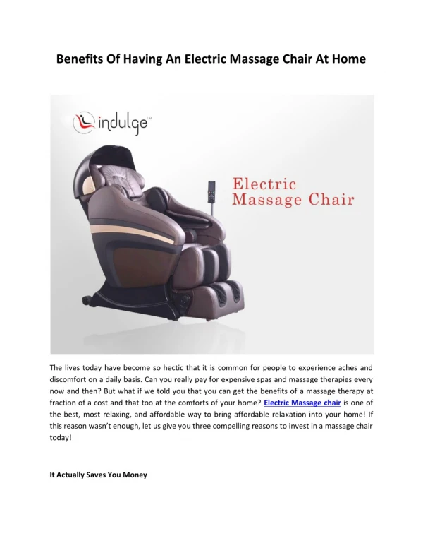 Benefits Of Having An Electric Massage Chair At Home