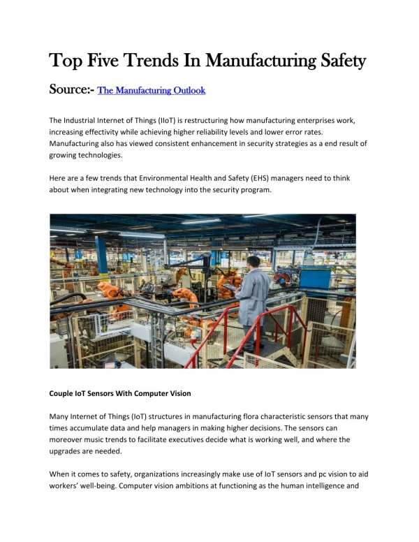 Top Five Trends In Manufacturing Safety