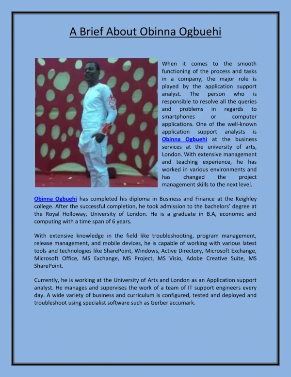 a brief about obinna ogbuehi
