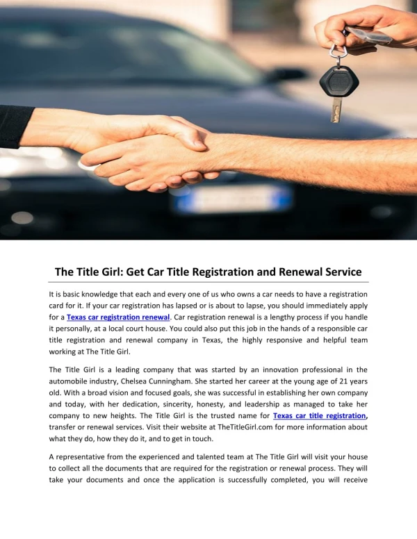 The Title Girl: Get Car Title Registration and Renewal Service