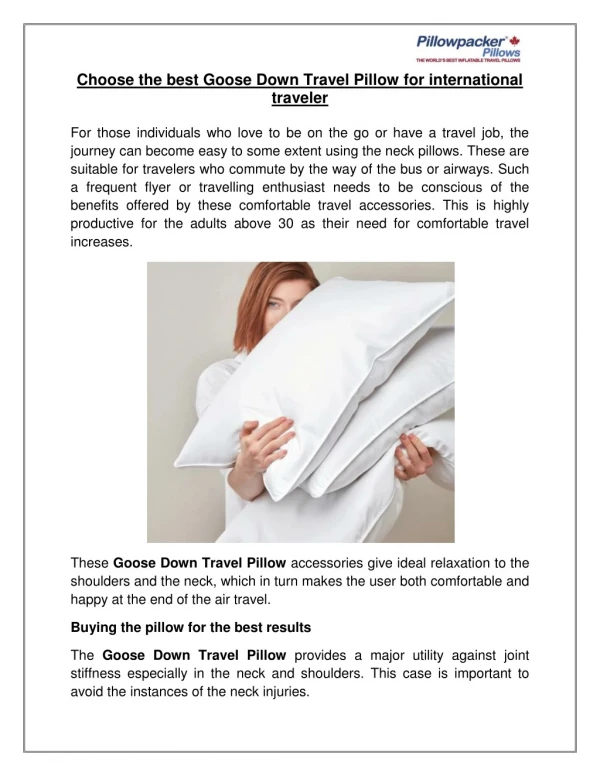 Choose the best Goose Down Travel Pillow for international traveler