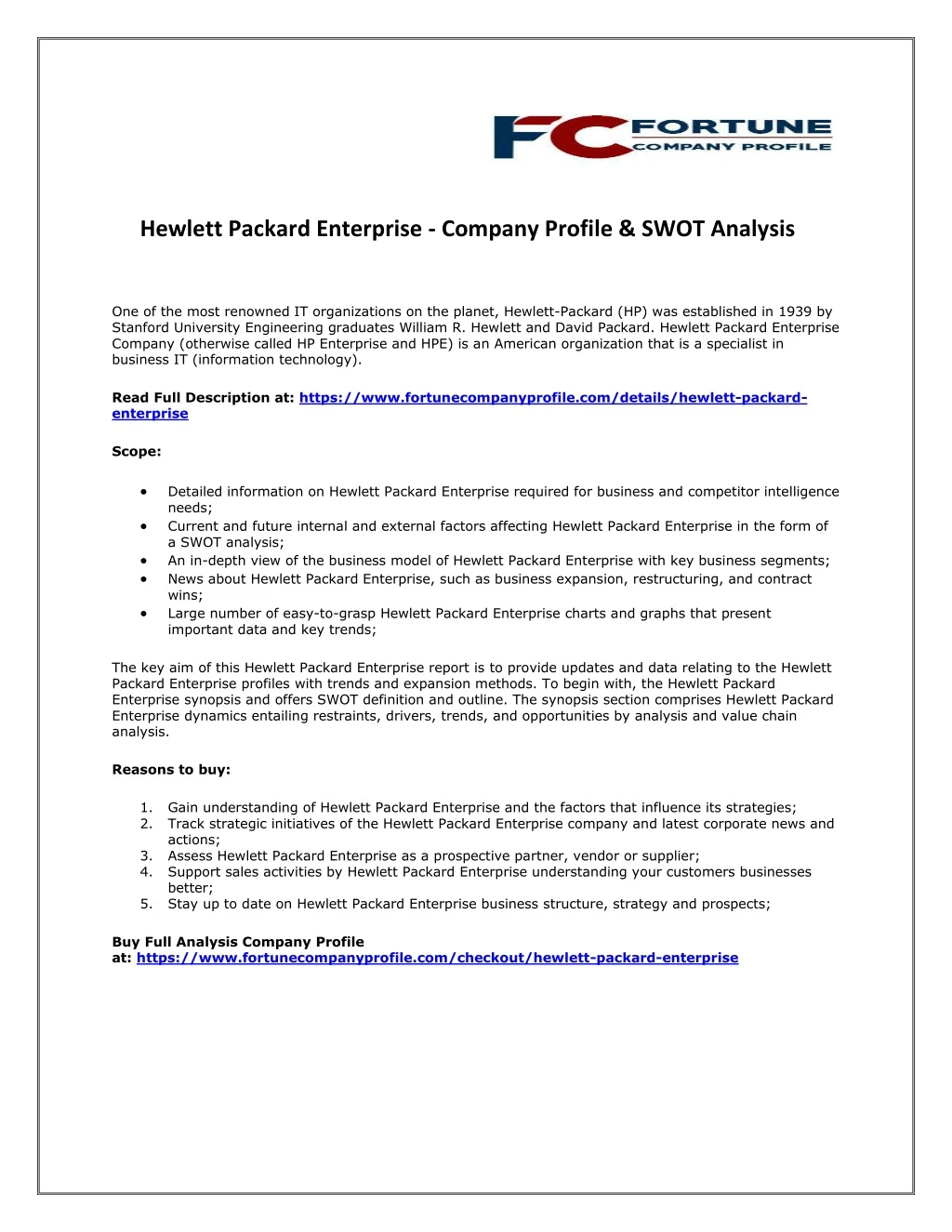 hewlett packard enterprise company profile swot