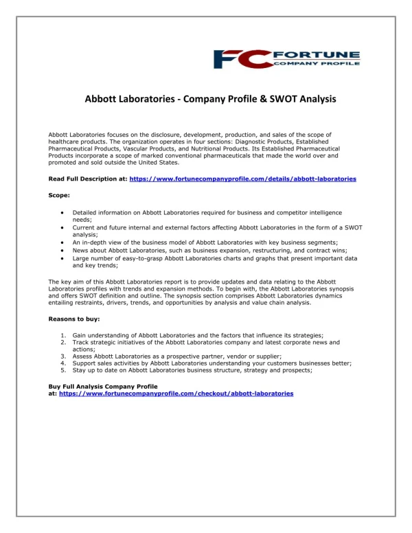 Abbott Laboratories - Company Profile & SWOT Analysis