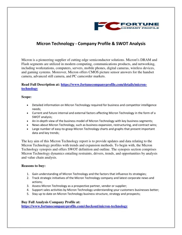 Micron Technology - Company Profile & SWOT Analysis