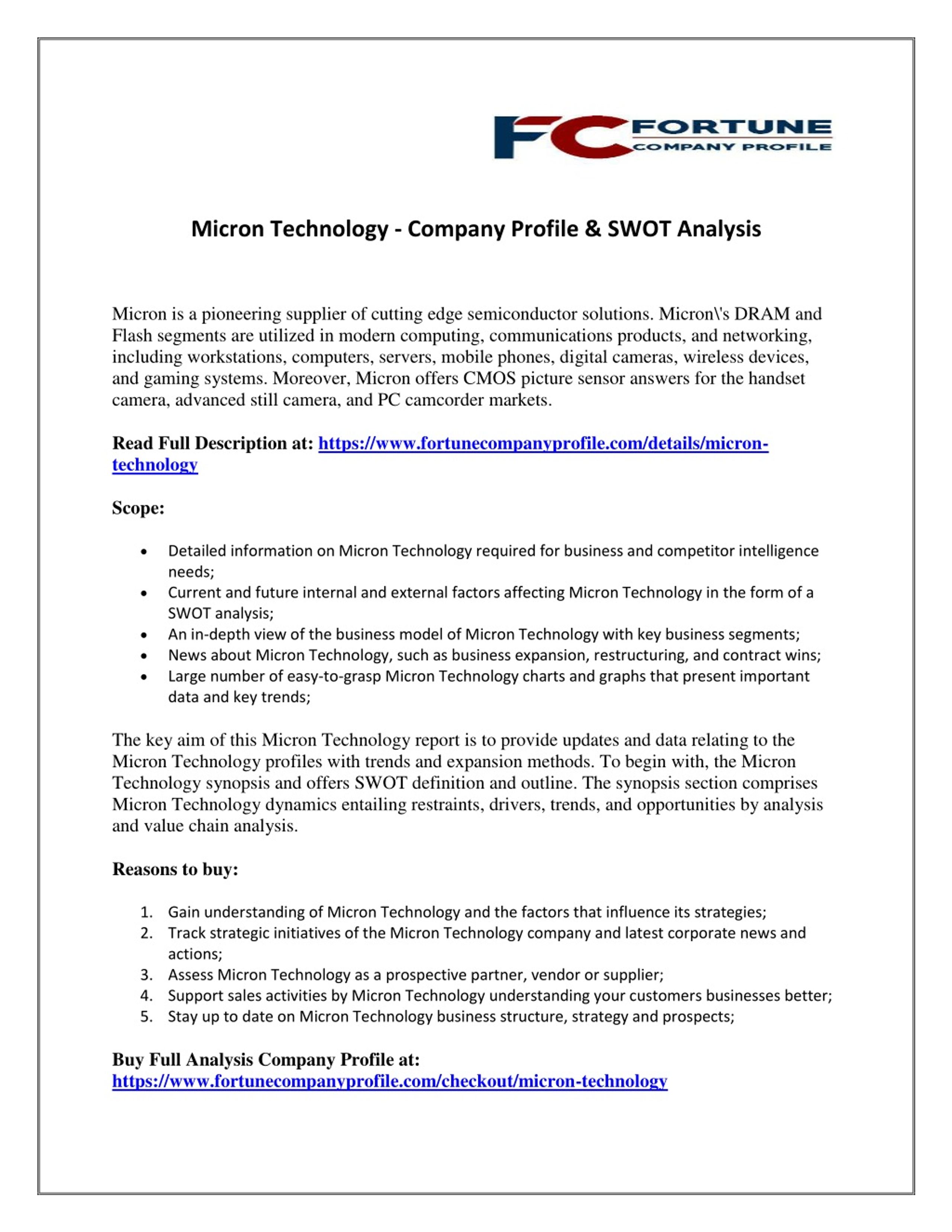 PPT - Micron Technology - Company Profile & SWOT Analysis PowerPoint ...