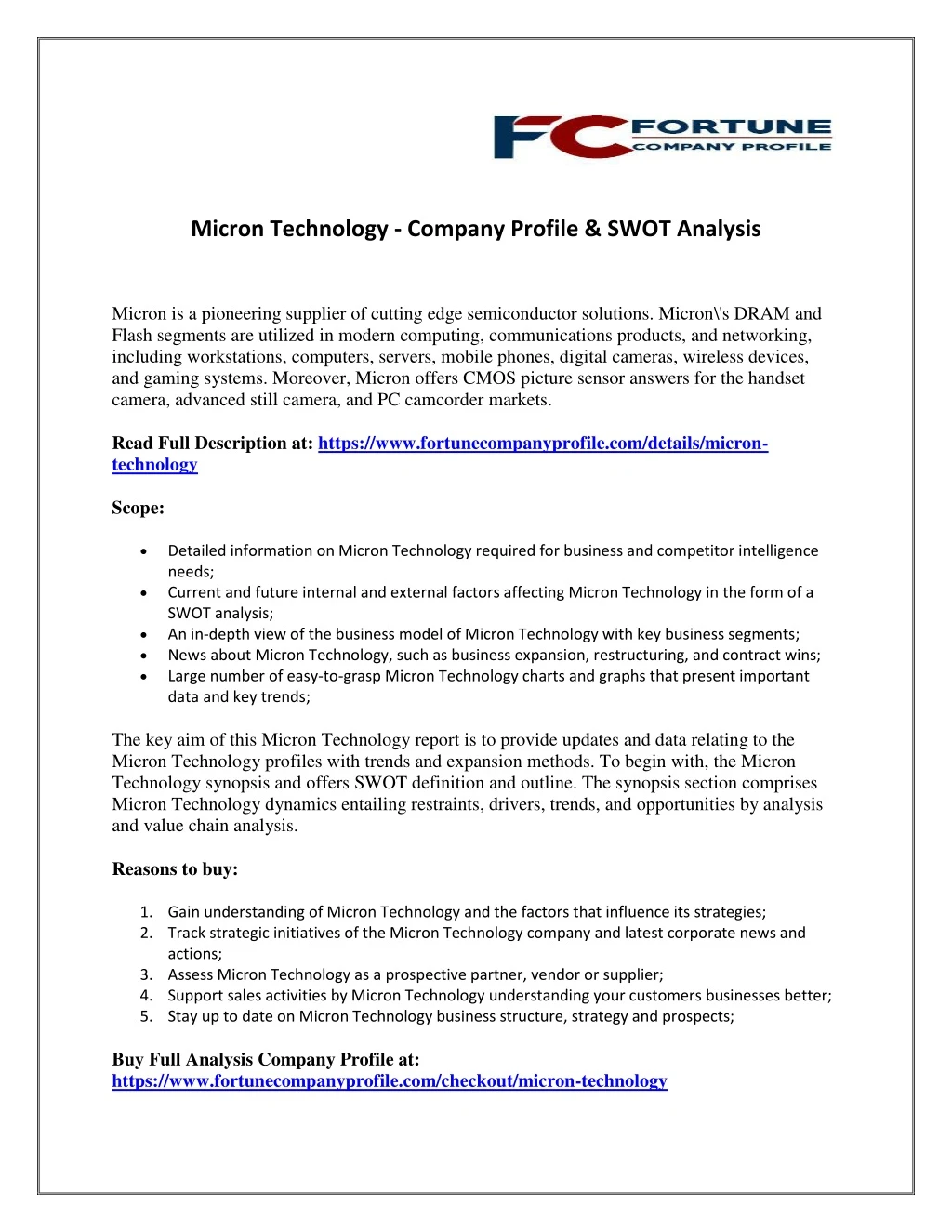 micron technology company profile swot analysis