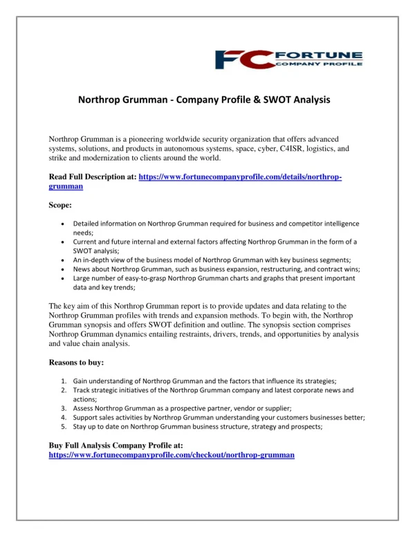 Northrop Grumman - Company Profile & SWOT Analysis