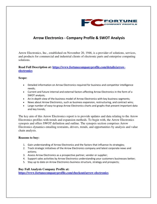 Arrow Electronics - Company Profile & SWOT Analysis