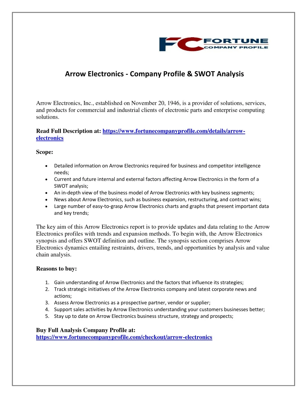 arrow electronics company profile swot analysis