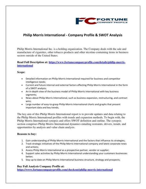 Philip Morris International - Company Profile & SWOT Analysis