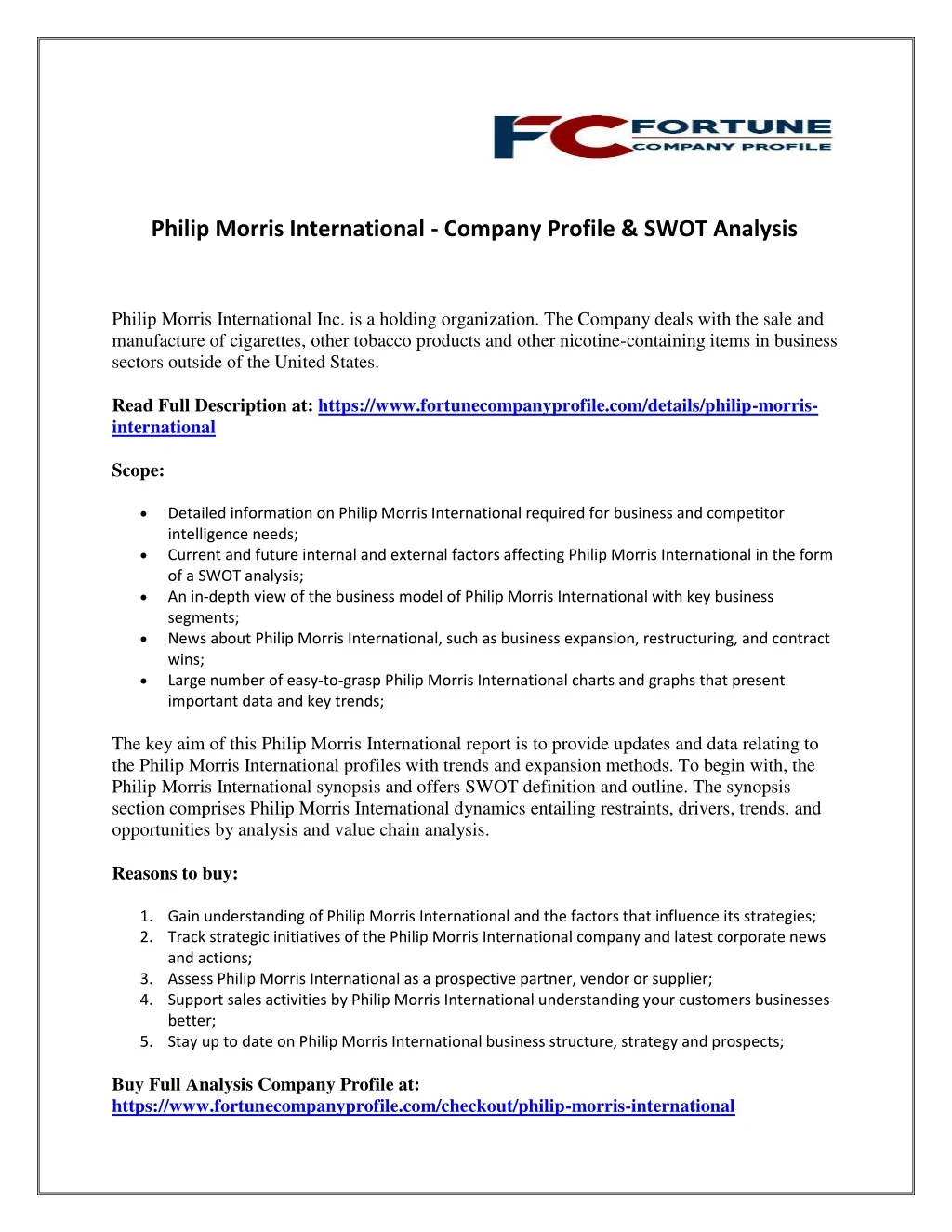 philip morris international company profile swot
