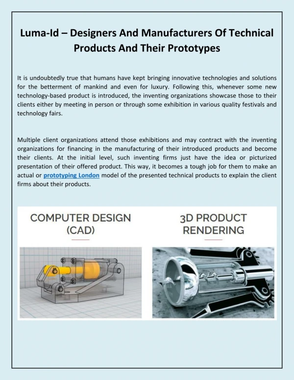 Luma-Id – Designers And Manufacturers Of Technical Products And Their Prototypes