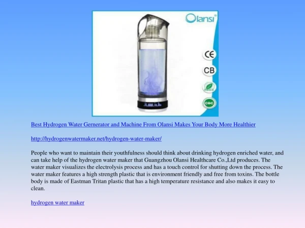 Best Hydrogen Water Gernerator and Machine From Olansi Makes Your Body More Healthier