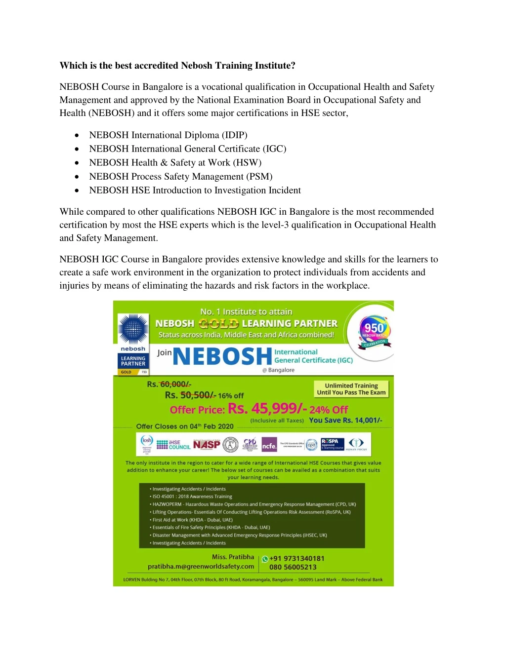 which is the best accredited nebosh training