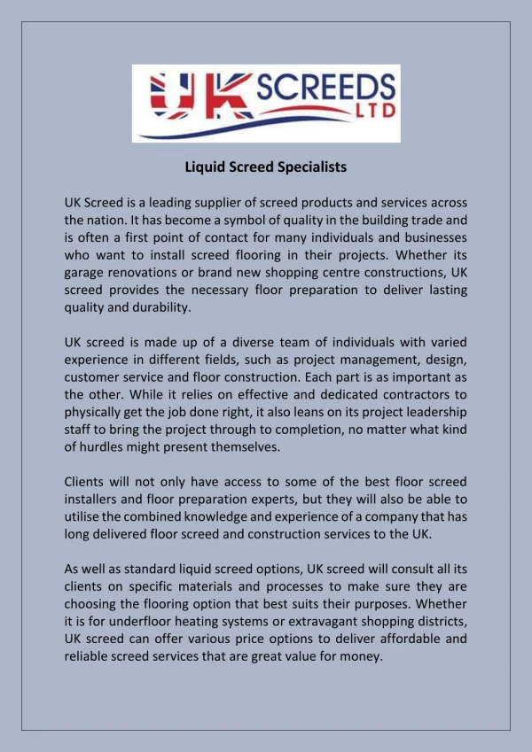 liquid screed specialists