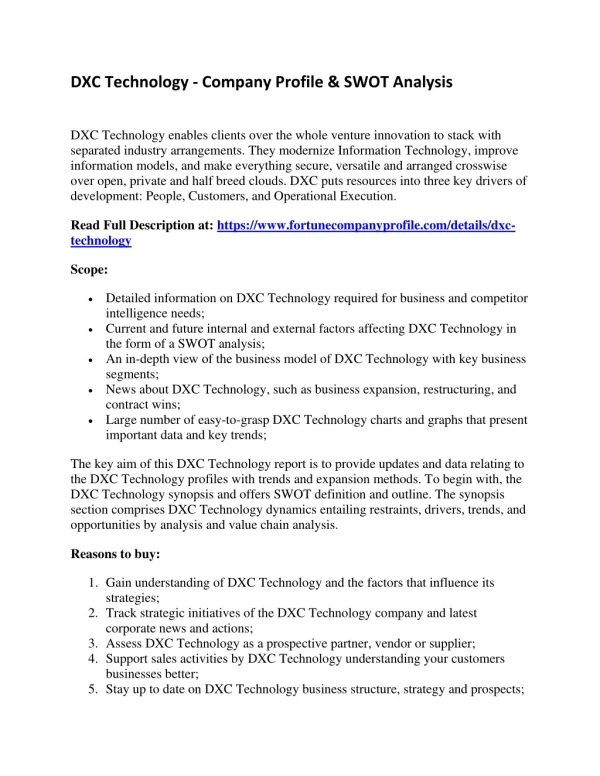 DXC Technology - Company Profile & SWOT Analysis