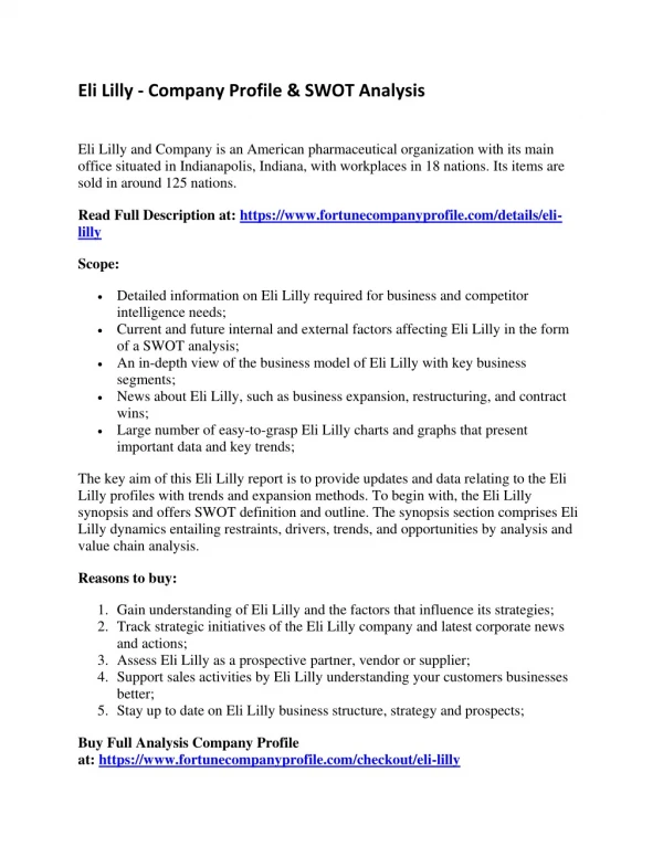 Eli Lilly - Company Profile & SWOT Analysis