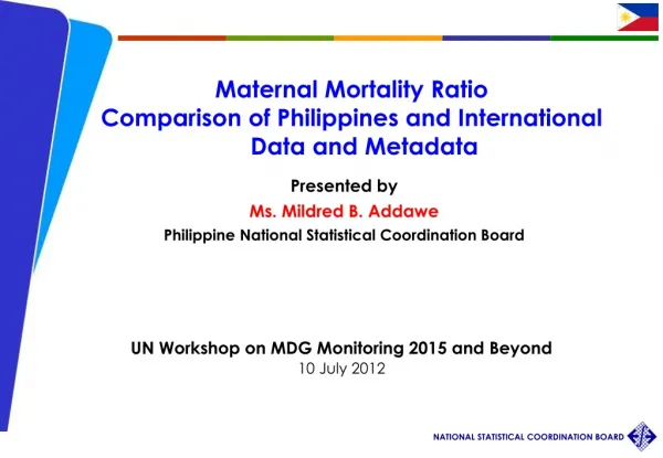 Maternal Mortality Ratio Comparison of Philippines and International Data and Metadata