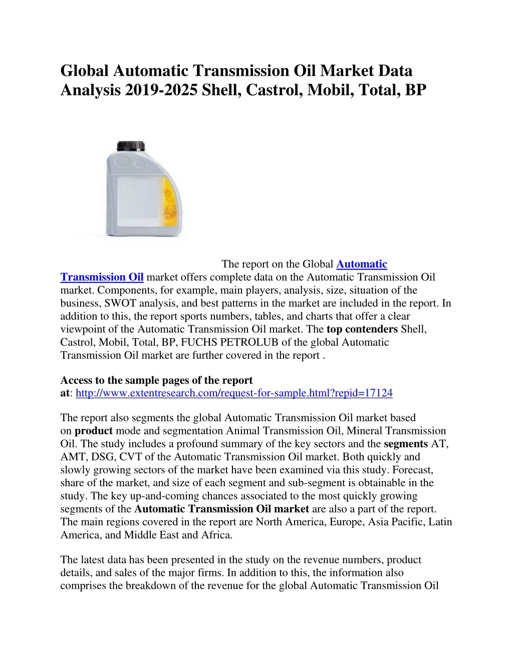 global automatic transmission oil market data