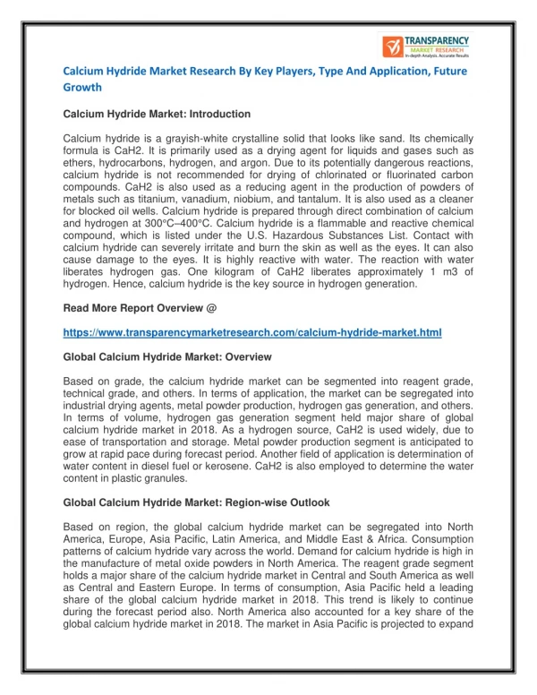 calcium hydride market research by key players