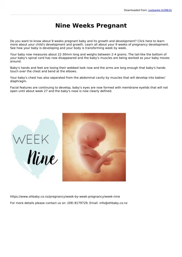 Nine weeks pregnant