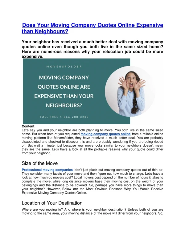 does your moving company quotes online expensive