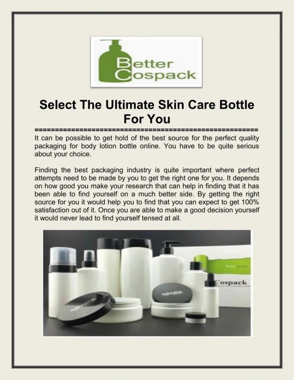 Select The Ultimate Skin Care Bottle For You