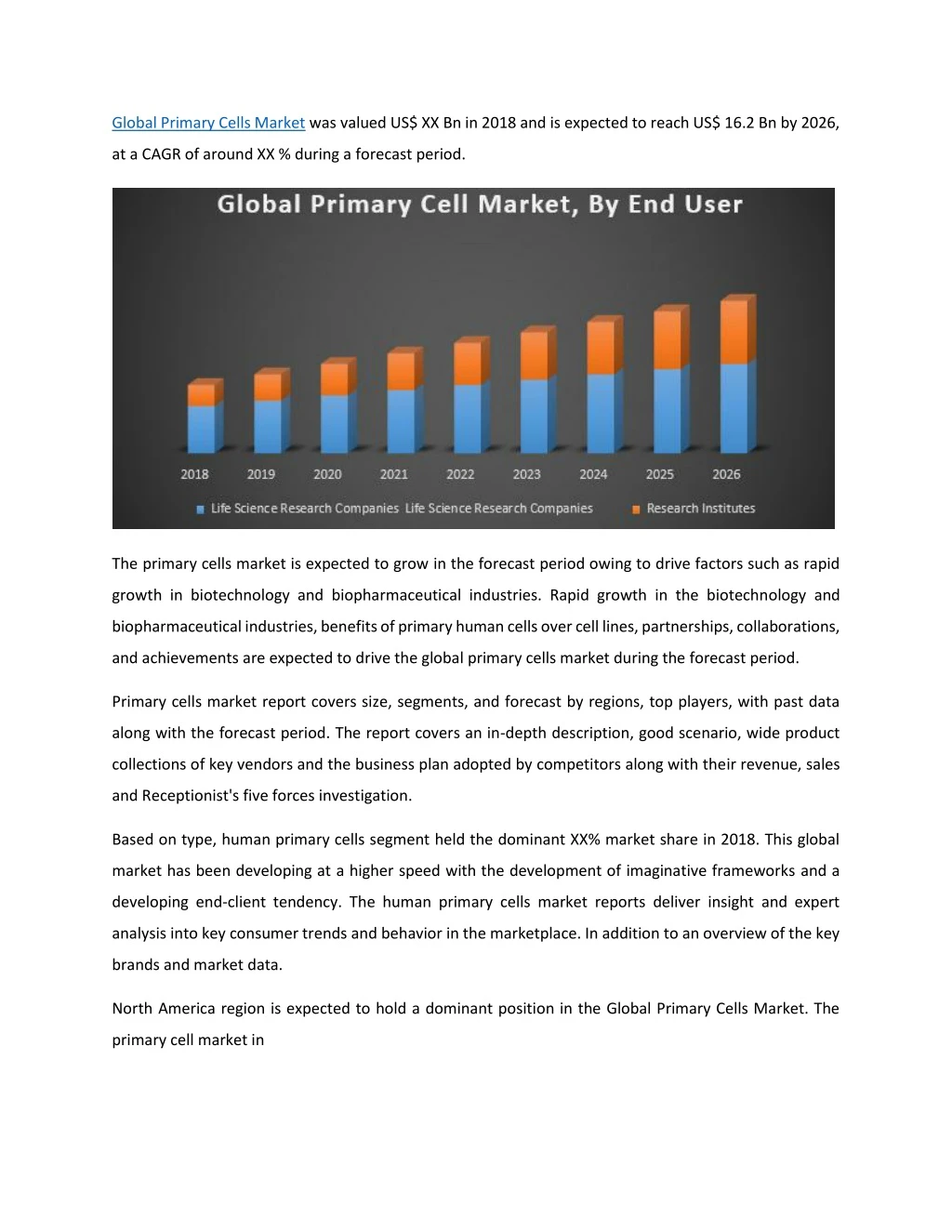 global primary cells market was valued