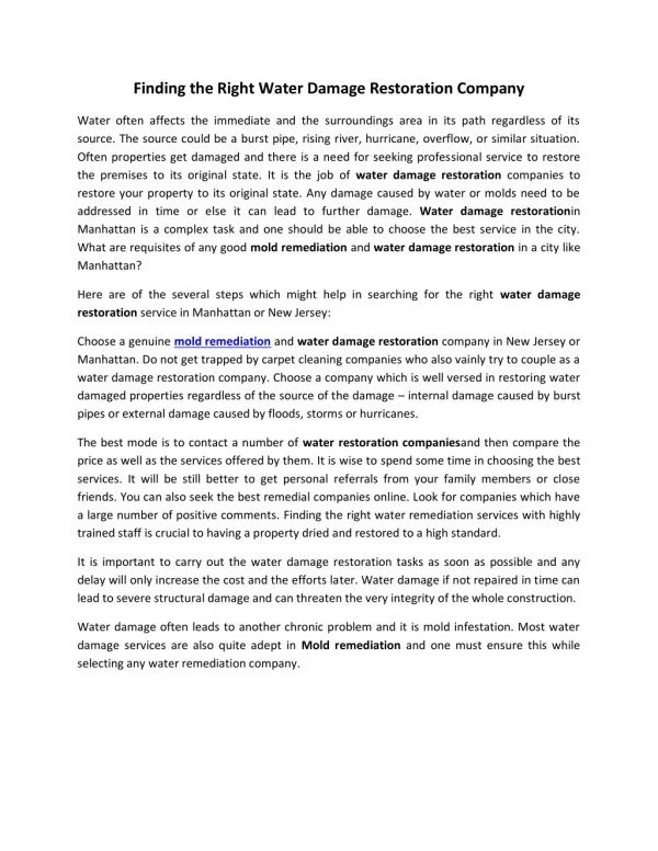 finding the right water damage restoration company