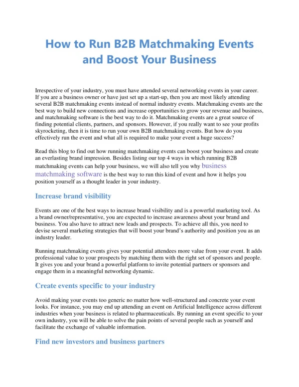 How to Run B2B Matchmaking Events and Boost Your Business