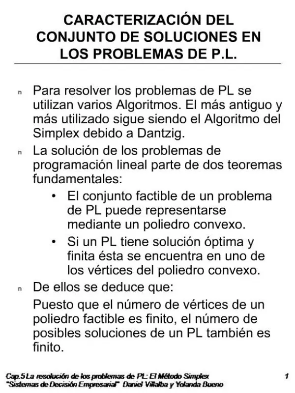 CARACTERIZACI N DEL CONJUNTO DE SOLUCIONES EN LOS PROBLEMAS DE P.L.