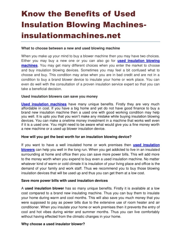 know the benefits of used insulation blowing