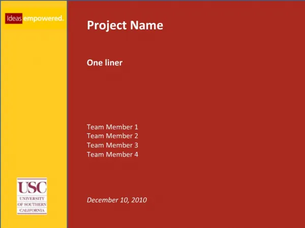 Project Name One liner Team Member 1 Team Member 2 Team Member 3 Team Member 4 December 10, 2010