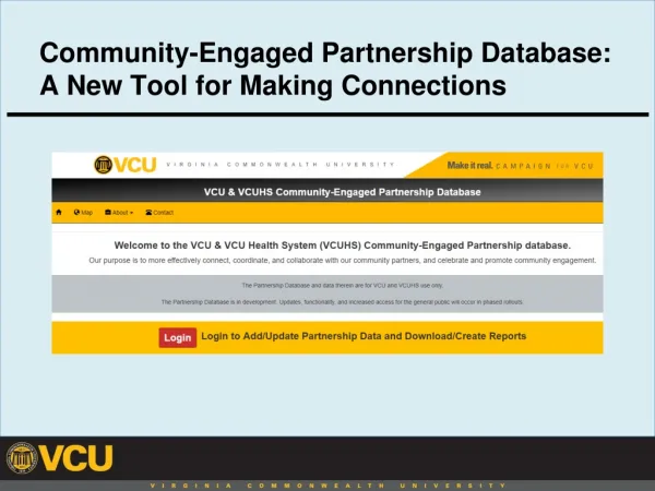 Community-Engaged Partnership Database : A New Tool for Making Connections