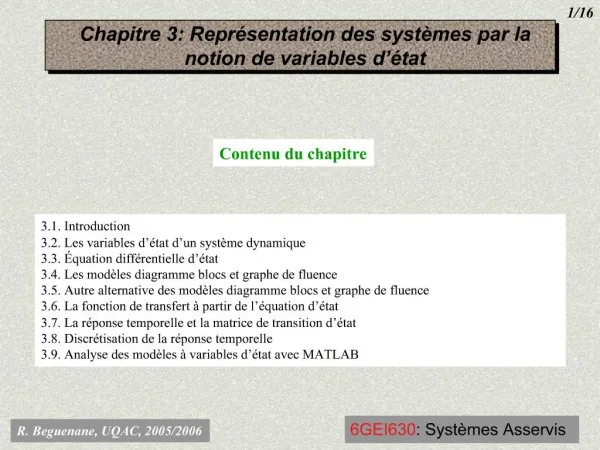 Chapitre 3: Repr sentation des syst mes par la notion de variables d tat