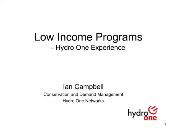 Low Income Programs - Hydro One Experience