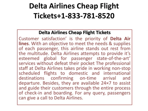 Delta Airlines Cheap Flight Tickets 1-833-781-8520