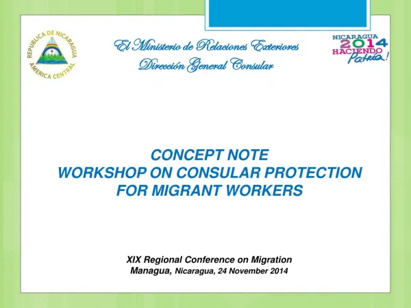 CONCEPT NOTE WORKSHOP ON CONSULAR PROTECTION FOR MIGRANT WORKERS