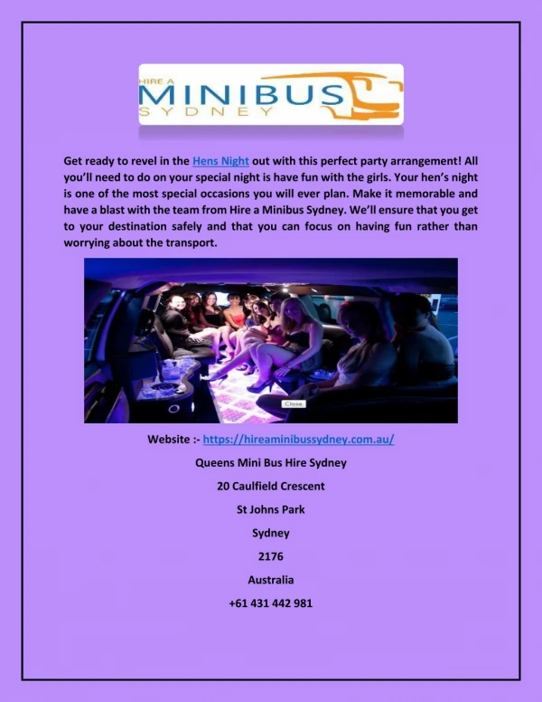 Hens Night - Queens Mini Bus Hire Sydney