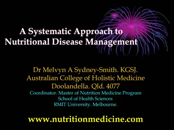 A Systematic Approach to Nutritional Disease Management