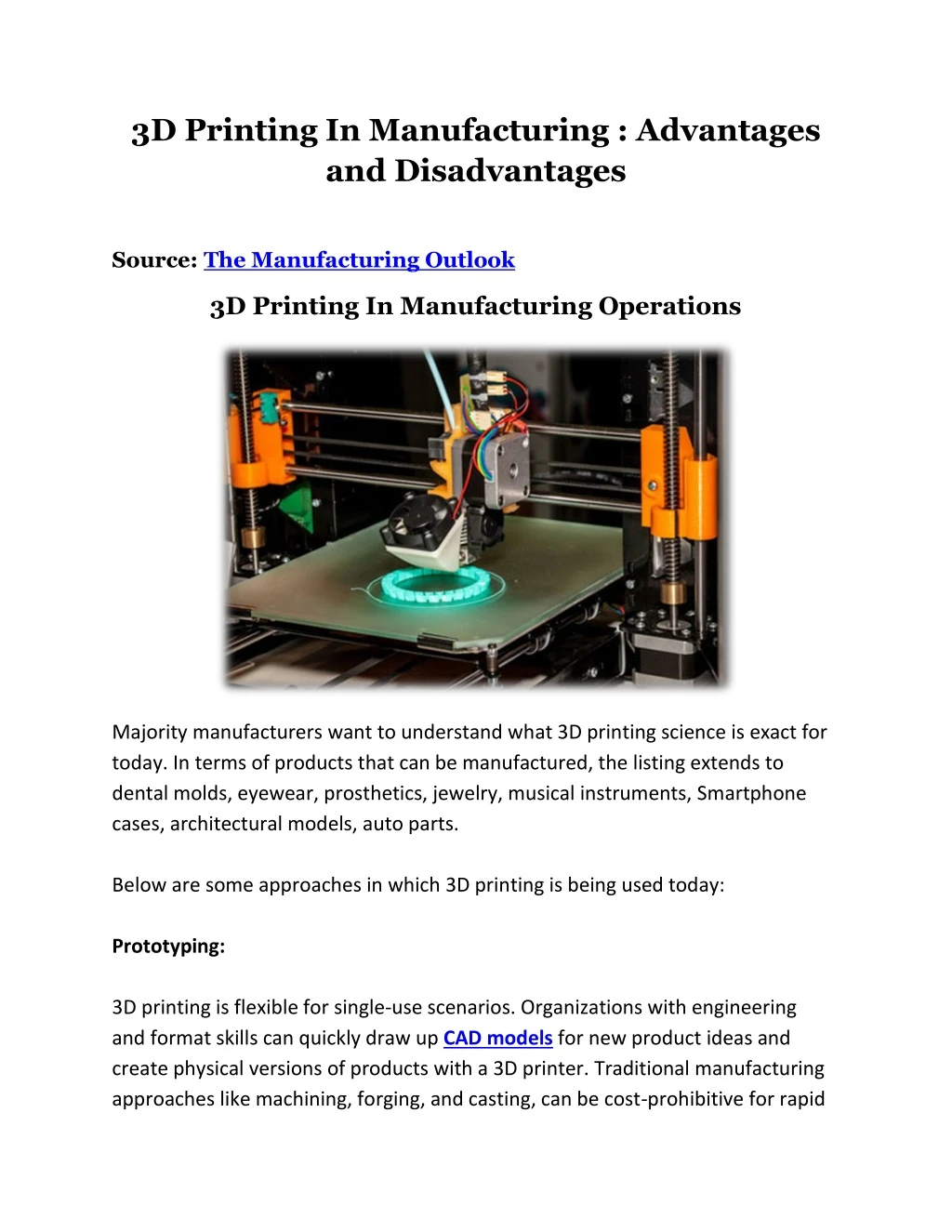 3d printing in manufacturing advantages