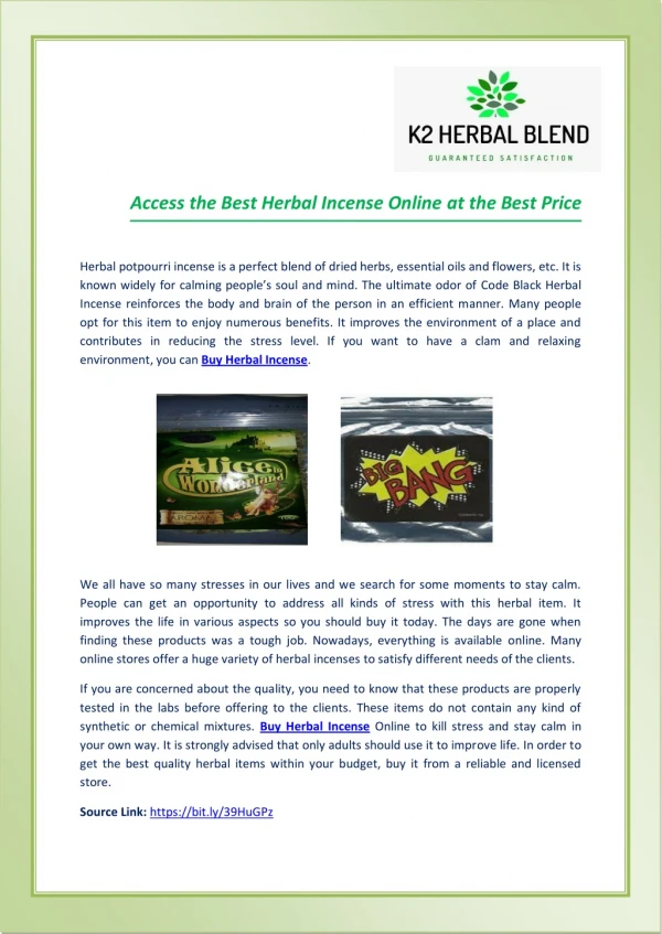Buy Herbal Incense Online at K2 Herbal Blend