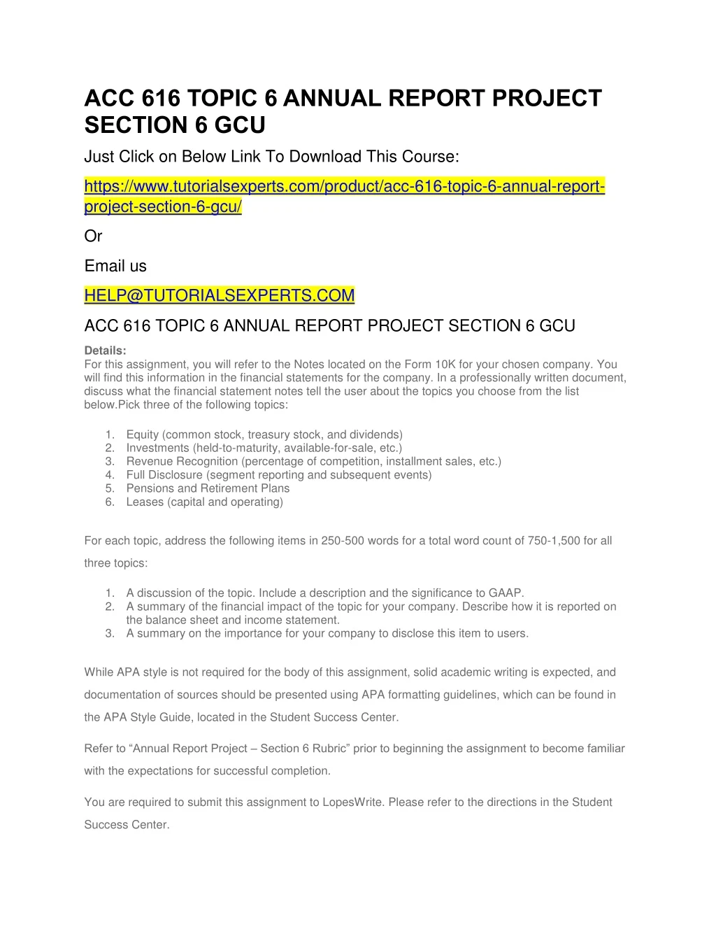 acc 616 topic 6 annual report project section