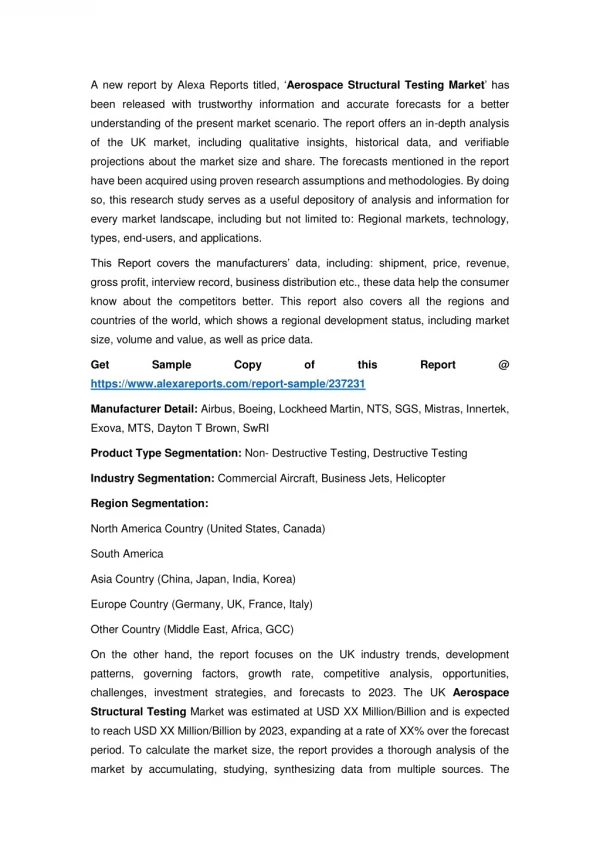 a new report by alexa reports titled aerospace