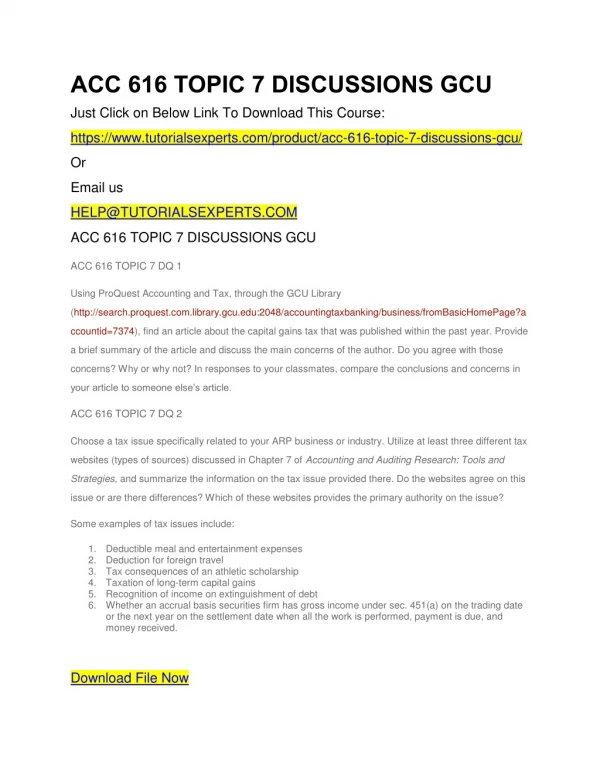 ACC 616 TOPIC 7 DISCUSSIONS GCU